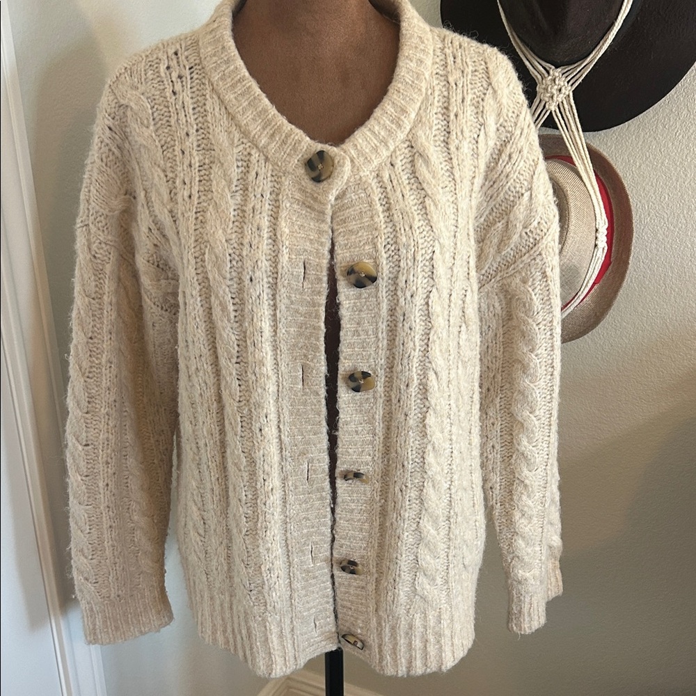Madewell Cream Cable Knit Cardigan